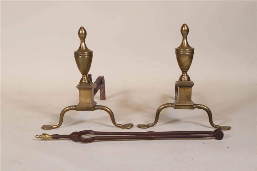 Pair of Federal Cast Brass Penny-Foot Andirons