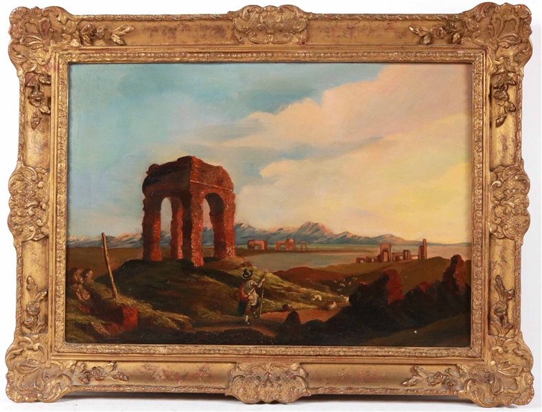 H. Ferroni Oil on Canvas of Rustic Scene