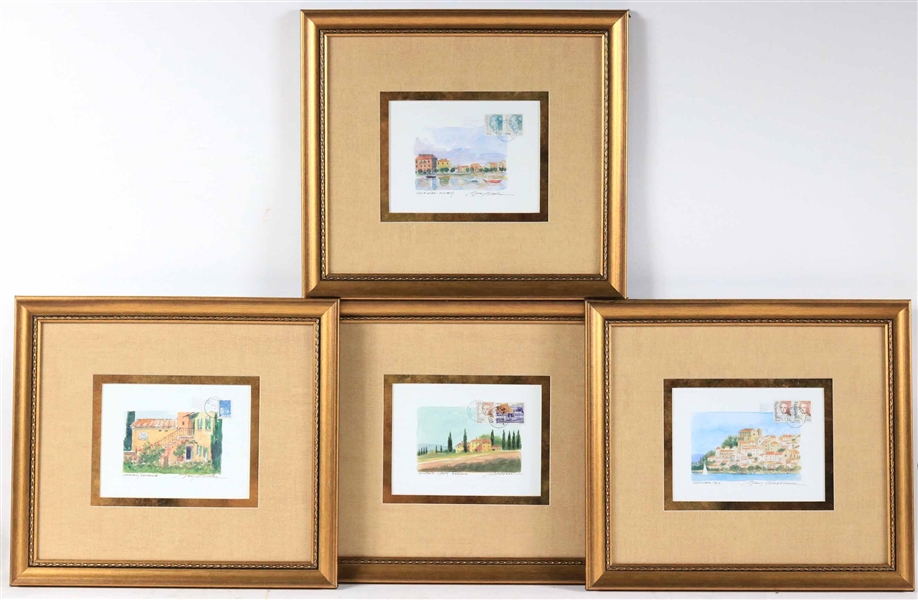 Four Watercolor Cityscapes by Collins