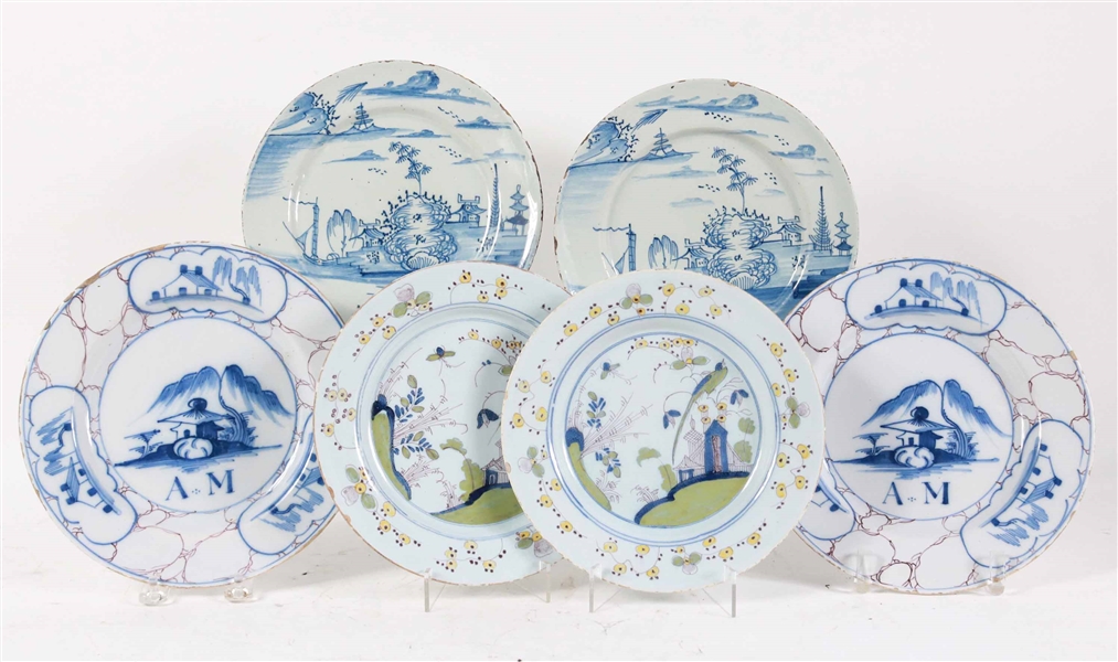 3 Pairs of Delft Tin-Glazed Earthenware Plates