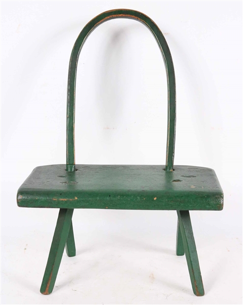 Green-Painted Bow-Back Milking Stool
