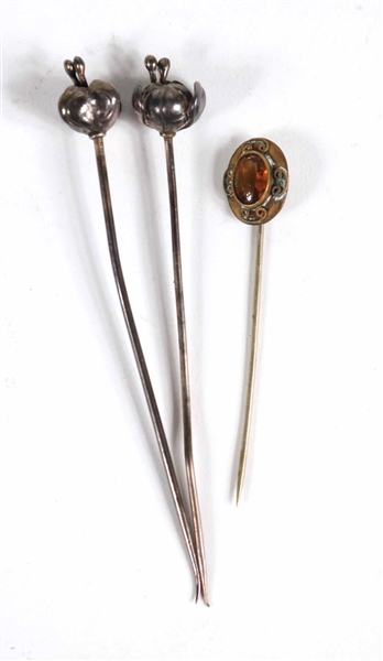 Two Sterling Silver Flower-Form Hatpins 