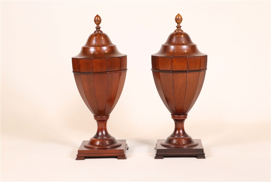 Two George III Style Inlaid Mahogany Knife Urns