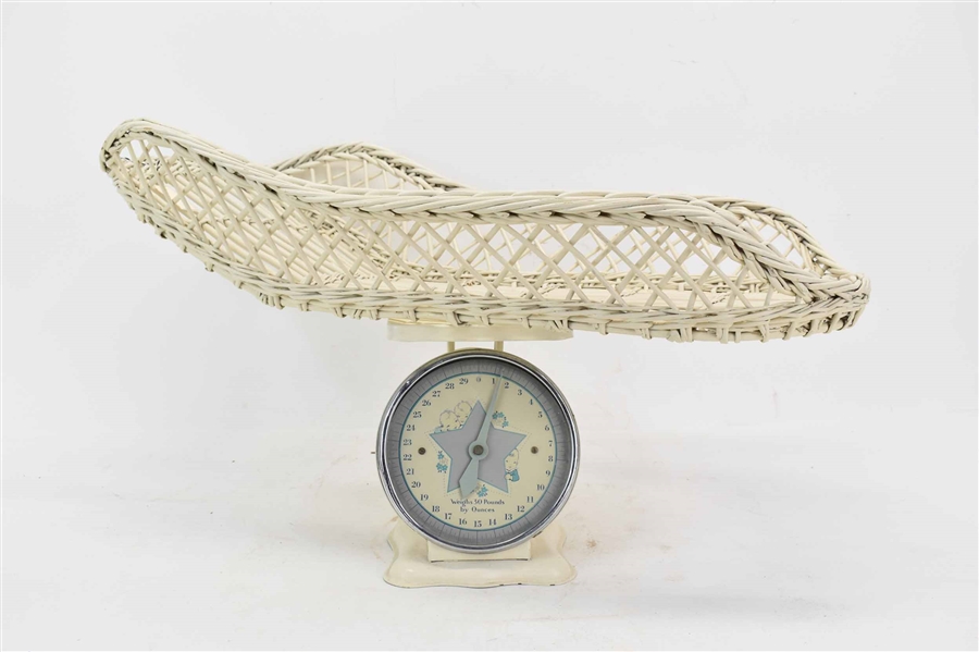 Vintage Baby Scale with Wicker Basket