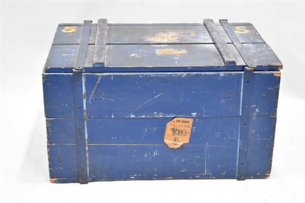 Blue Painted Large Travel Chest with Metal Straps
