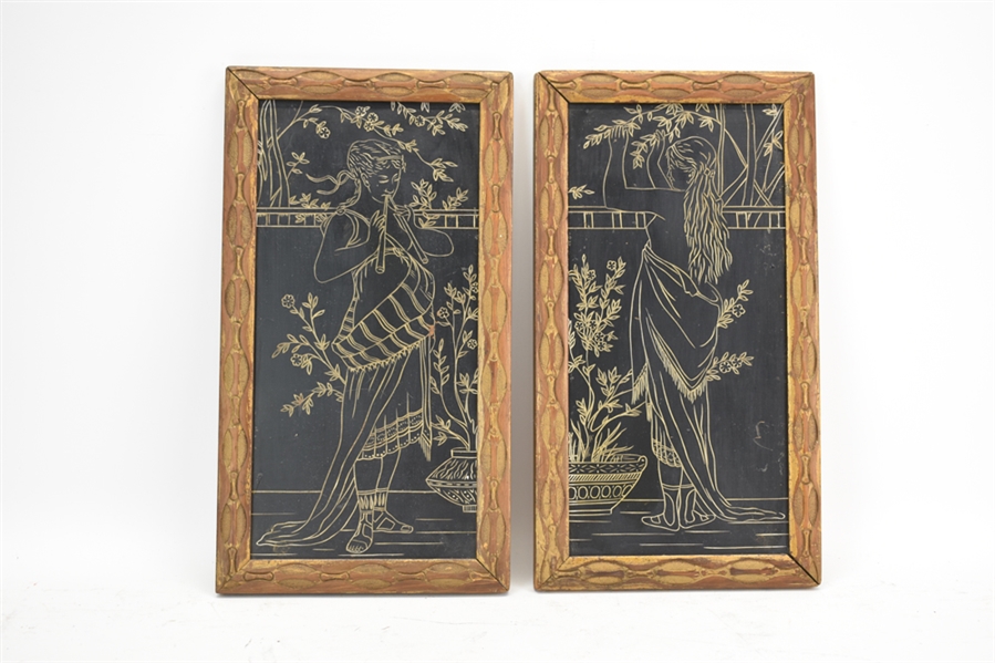 Vintage Carved Wood Art Panels of Muses