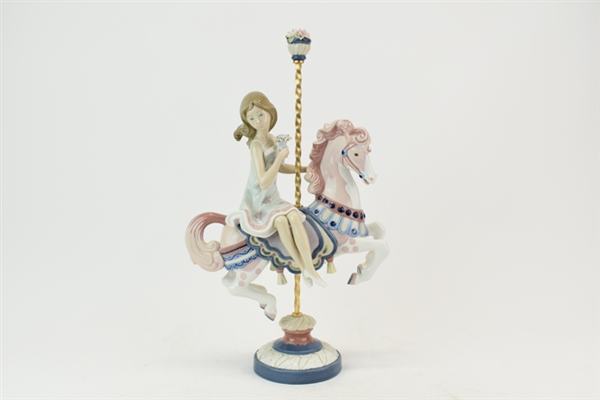 Lladro Girl on Carousel Horse Holding Bouquet