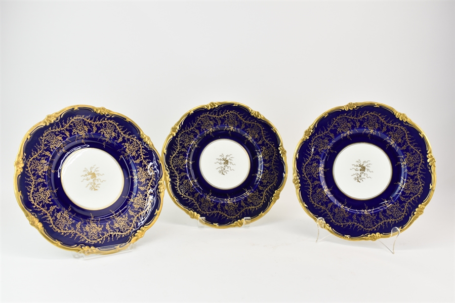 Three Royal Doulton Cobalt Kings Plates
