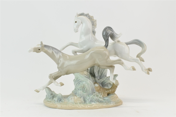 Lladro Galloping Horses Gloss Figure Statue