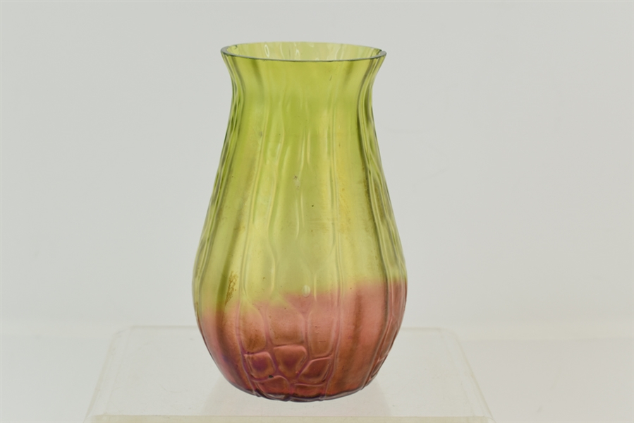 Green and Red Molded Art Glass Vase