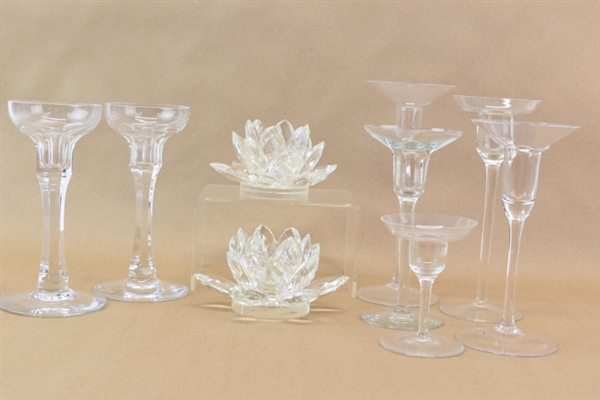 Two Pairs of Glass & Crystal Candlesticks
