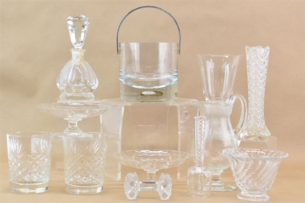 Assorted Glassware Vases Pitcher Ice Bucket