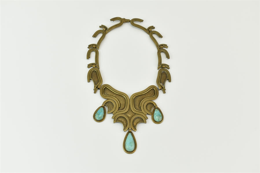 Chilean Handmade Brass and Turquoise Necklace