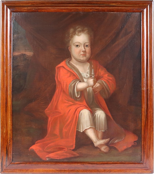 Oil on Canvas, Portrait of an Infant with Rattle