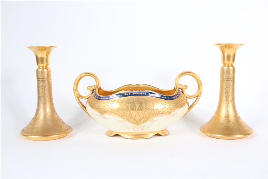 Parcel-Gilt Porcelain Double Handled Vase