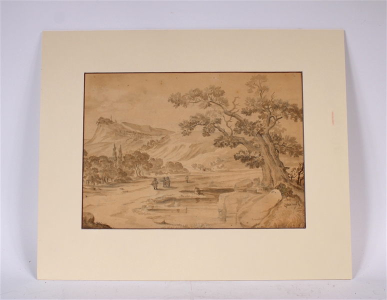 Old Master Drawing Watercolor of a Landscape