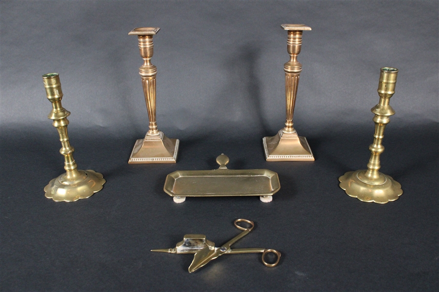 Two Pairs of Brass Candlesticks