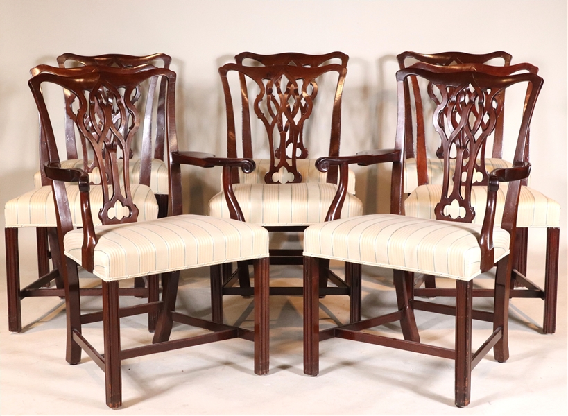 Eight Chippendale Style Carved Mahogany Chairs