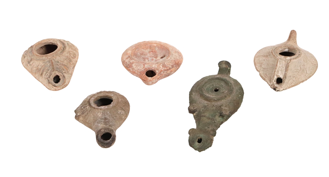 Five Roman Pottery Oil Lamps