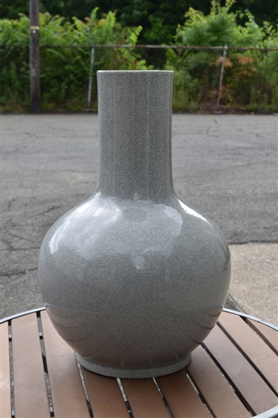 Tall Gray Crackle Glaze Asian Vase