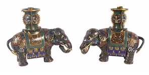 Pair of Chinese Cloisonne Elephant Candlesticks