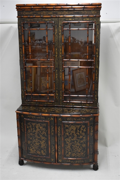 Chinoiserie Style Faux Bamboo Glass Top Cabinet