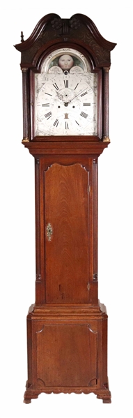 George III Paint Decorated Oak Tall Case Clock