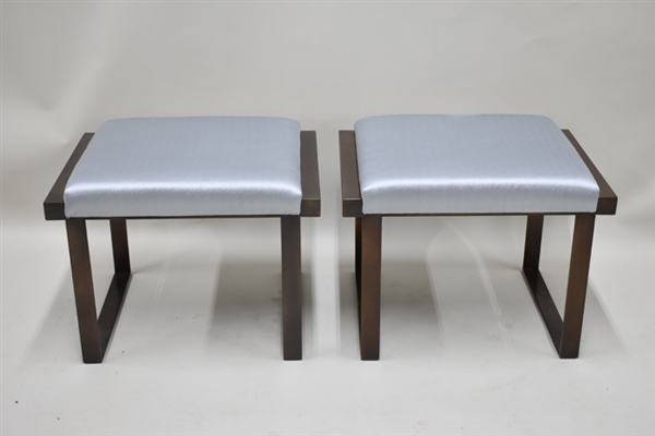 Pair Modern Metal Base Upholstered Ottoman Seats