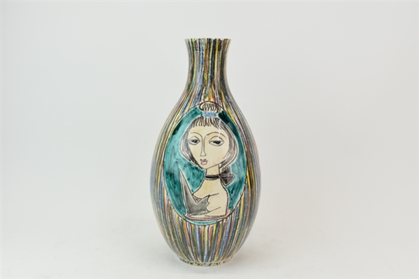 Marcello Fantoni Art Pottery Vase of Portrait 
