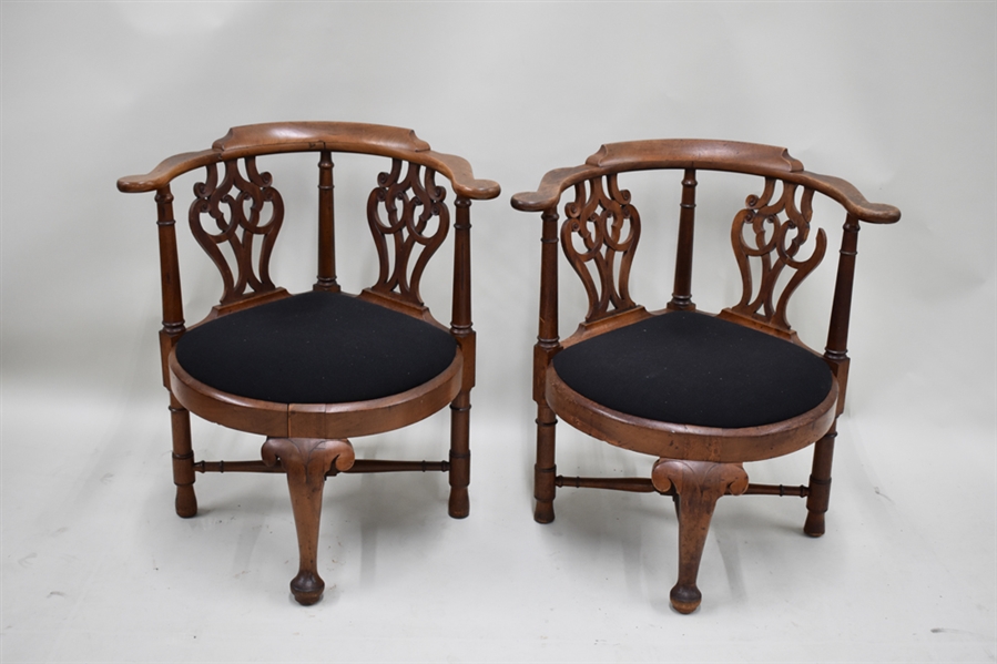 Pair of Antique Queen Anne Style Corner Chairs