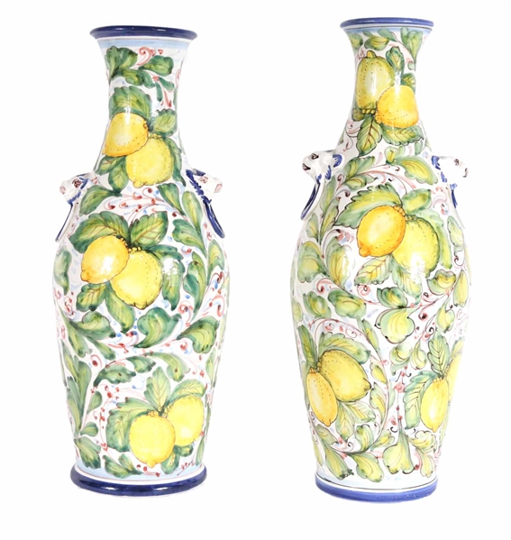 Pair of Italian Majolica Style Porcelain Urns