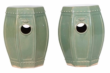 Pair of Celadon Glazed Ceramic Garden Seats