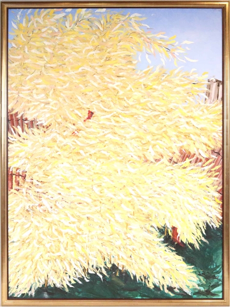 Oil on Canvas, Cardinals in Yellow Leaved Tree