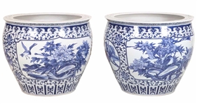 Pair of Chinese Style Blue and White Planters