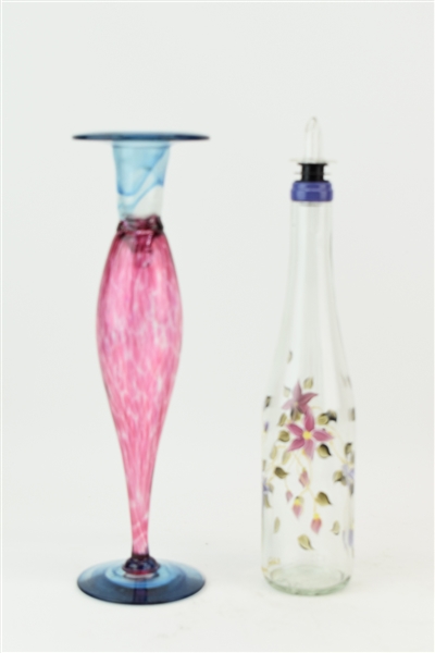 Murano Style Art Glass Candlestick & Vinaigrette