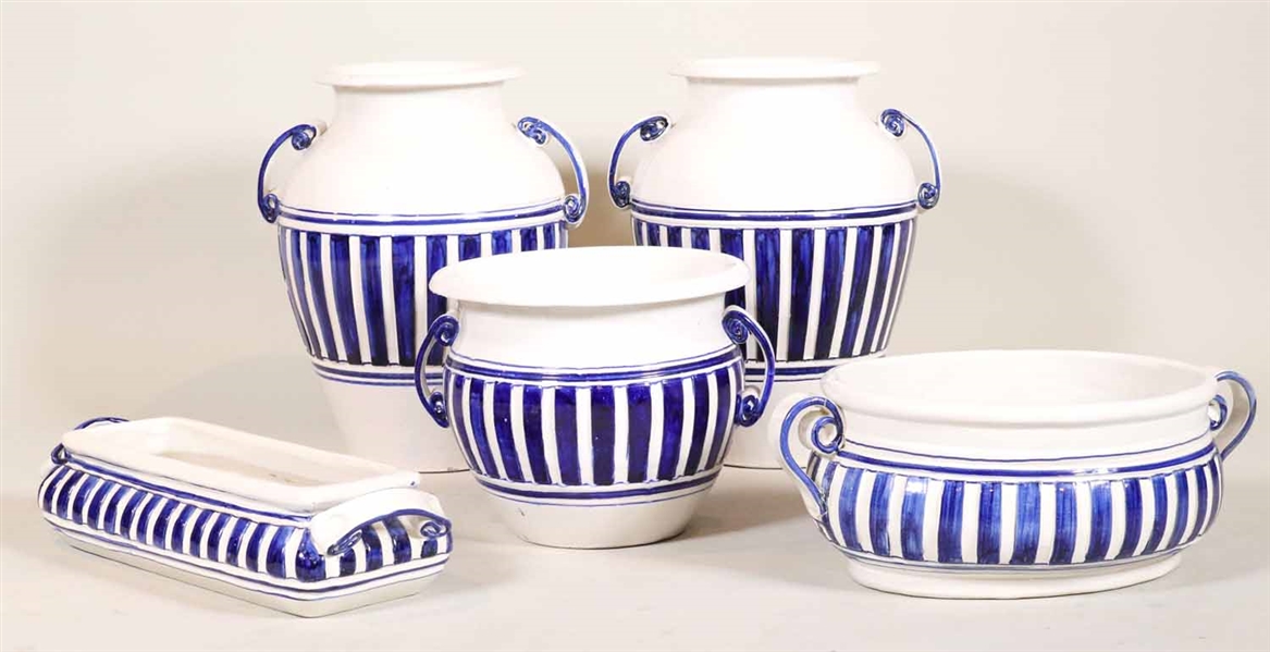 Set of Blue and White Ceramic Planters