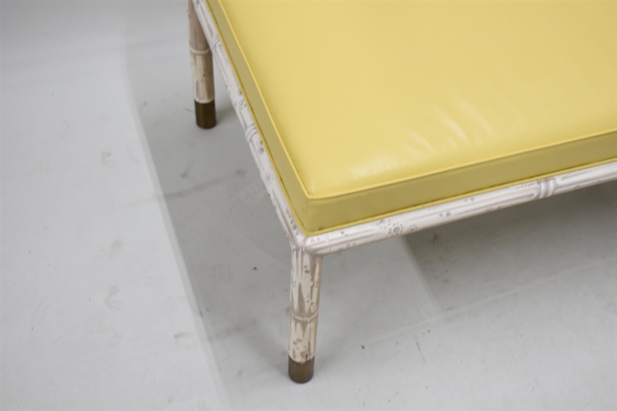 Faux Bois Yellow Upholstered Long Bench