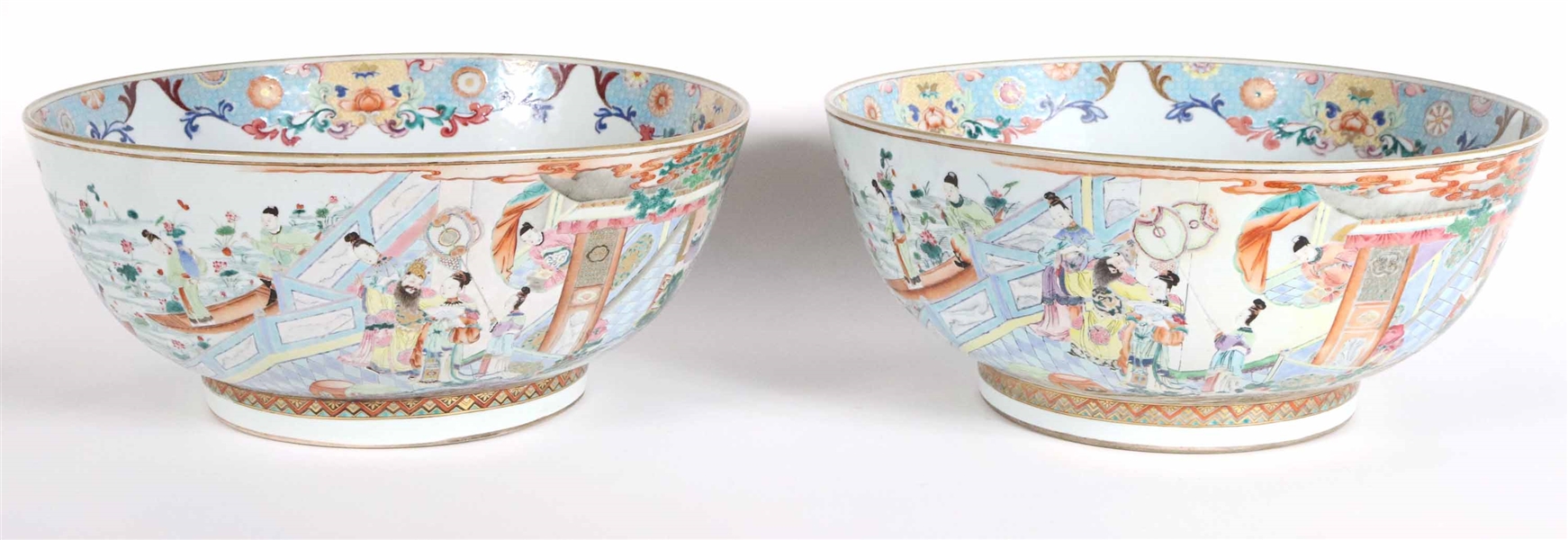 Pair of Chinese Export Porcelain Punch Bowls, 18th C.