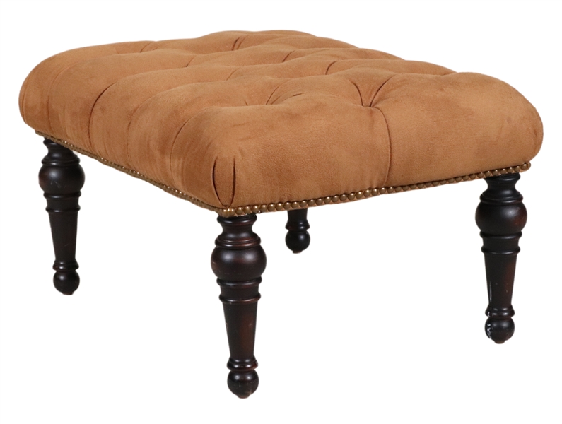 Stickley Suede Upholstered Mahogany Footstool