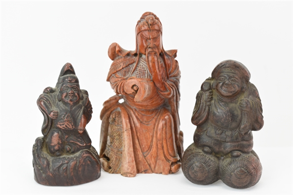 Three Assorted Asian Carved Figural Sculptures