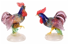 Two Glass Rooster Figurines
