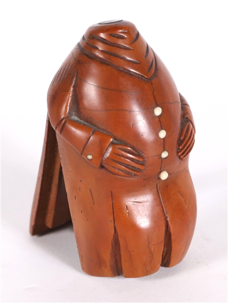 Coquilla Nut Carved Figural Snuff Box