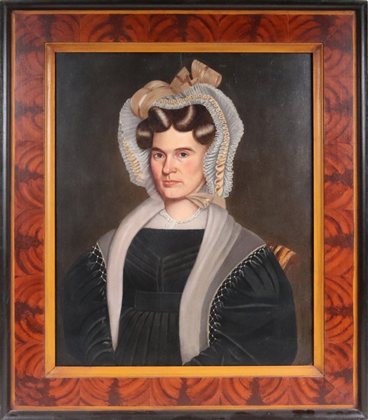 Oil on Board, Portrait of Woman in Lace Bonnet