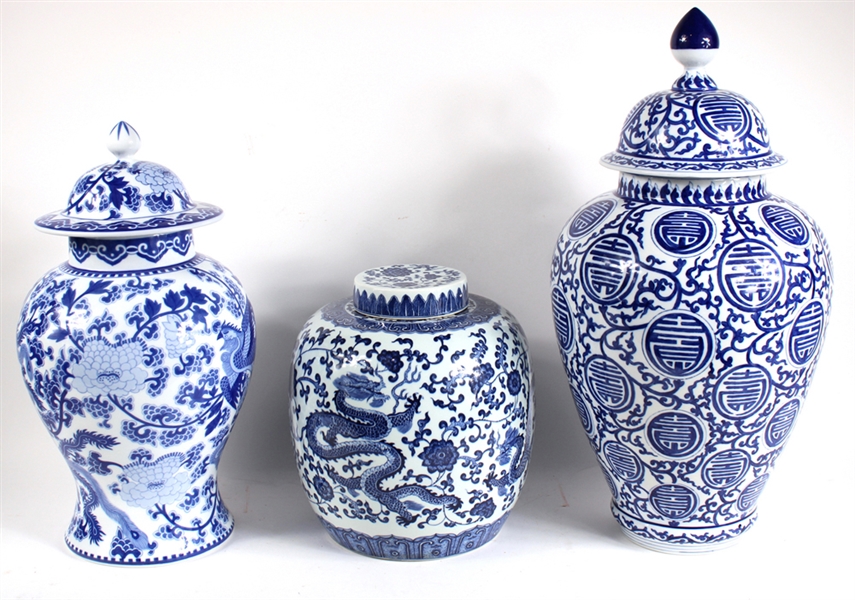 Three Chinese Style Blue-and-White Ginger Jars