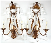 Pair of Gold and Bronze Painted Tole Wall Sconces