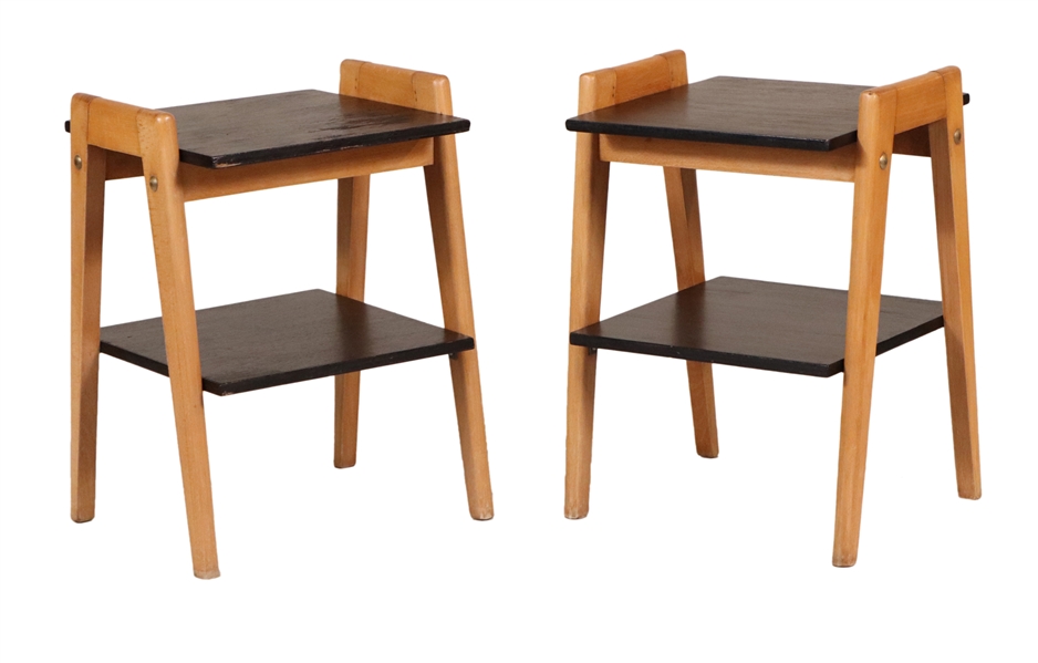 Pair of Birchwood and Ebonized Wood Side Tables