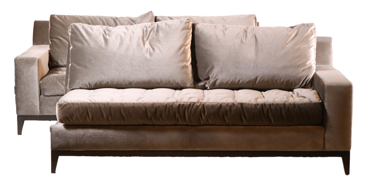 A. Rudin Custom Grey Velvet Two Part Sofa