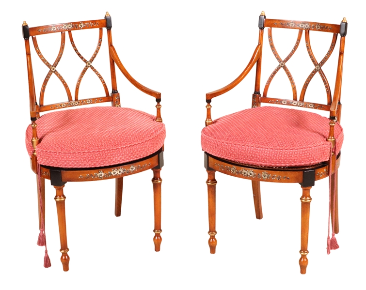 Pair of Edwardian Style Paint-Decorated Armchairs