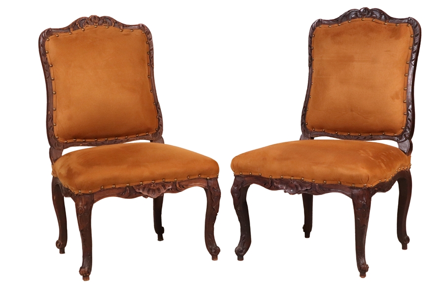 Pair of Louis XIV Carved Mahogany Side Chairs