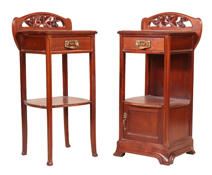 Two Art Nouveau Mahogany Marble Top Side Tables 